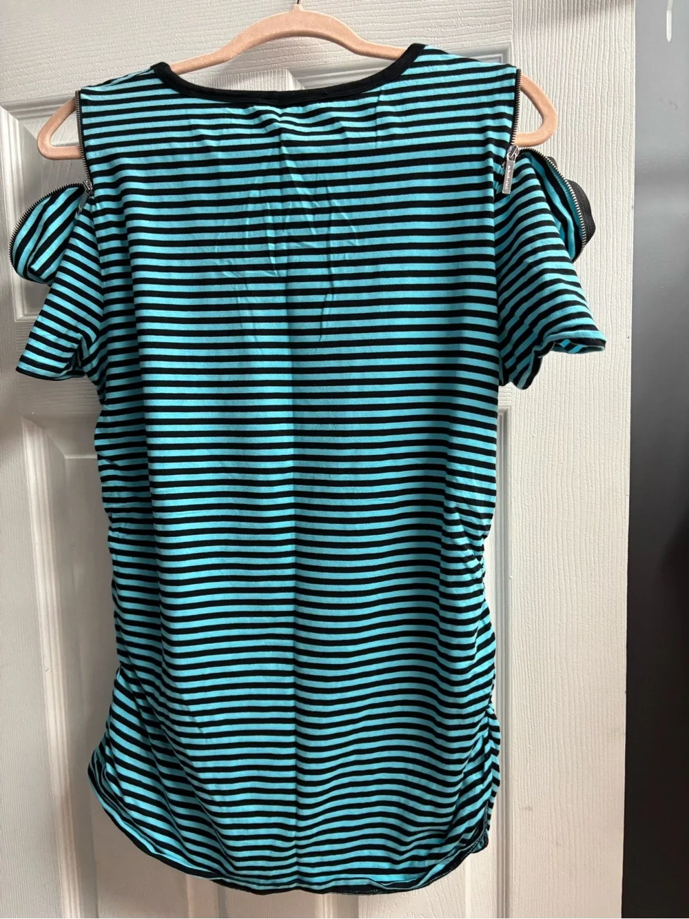 Michael Kors Black & Teal Striped Cold-Shoulder Top